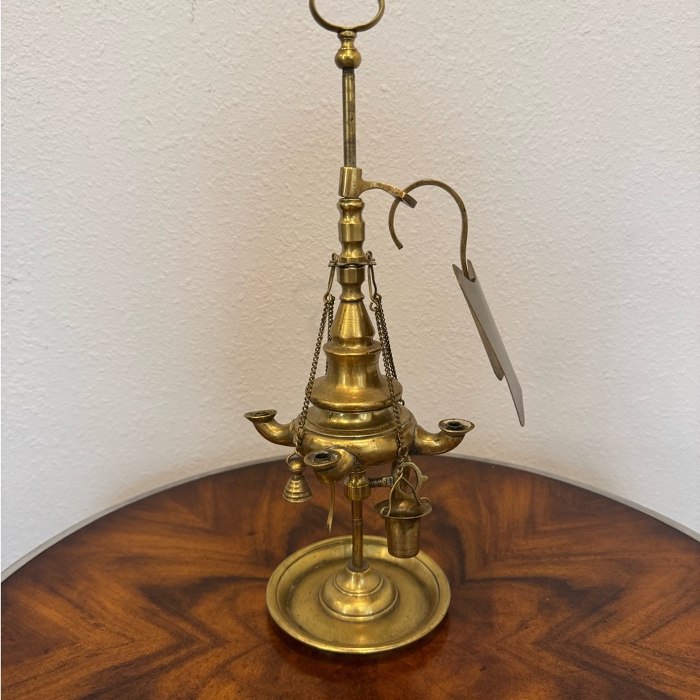 Antique Italian Cast Brass 4 Burner Lucerne Oil Lamp - Picture 2 of 10